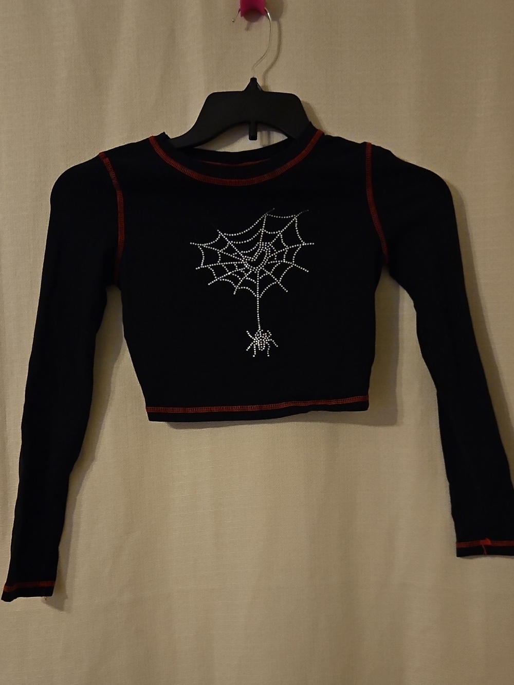 SHEIN Black Long-Sleeve Crop Sweater with Rhinestone Spiderweb
